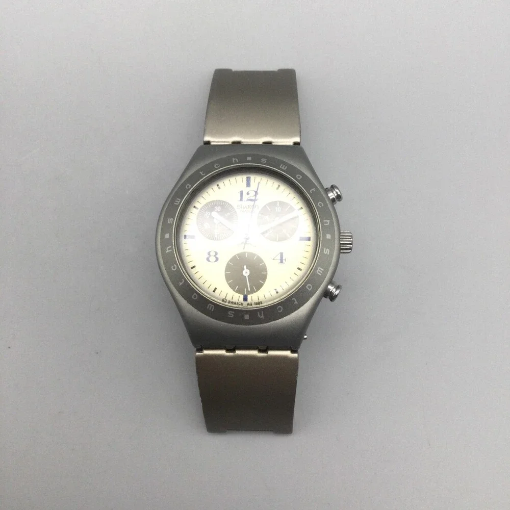 Vintage Swatch Irony Midi Chrono Wild Eyes Mens Watch 34mm Swiss New Battery 6